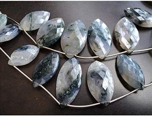 Moss Agate Briolettes/Faceted Marquise/Green Moss Agate/Moss Agate Beads/ 13x28mm to 17x36mm/ 8 Pieces Code-HIGH-48439