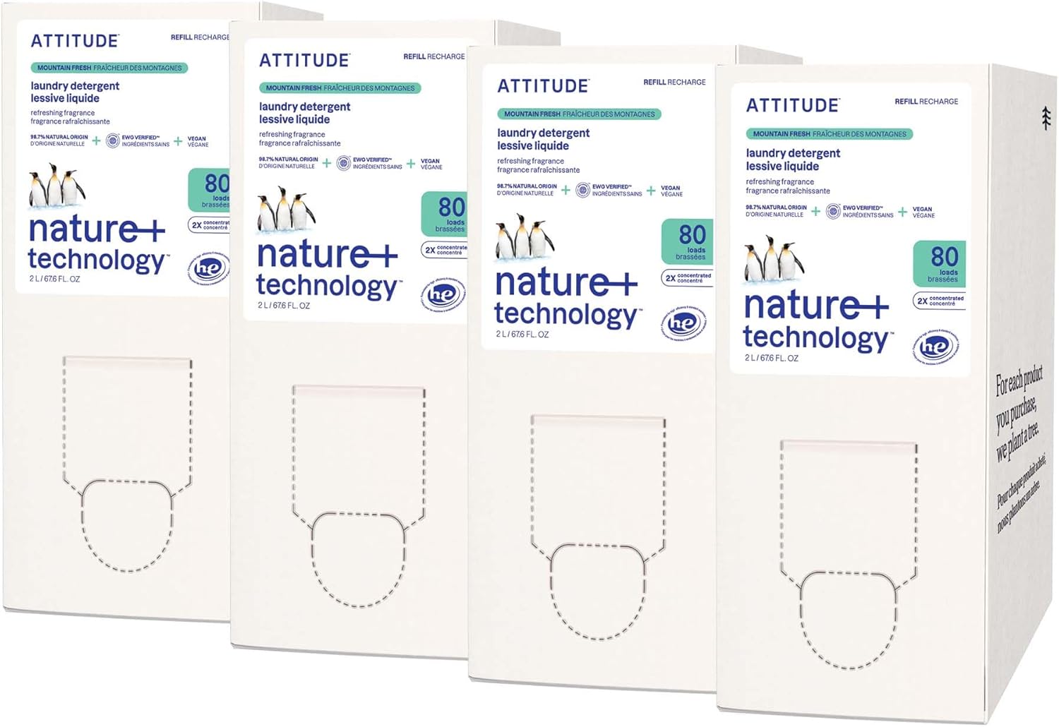 ATTITUDE Liquid Laundry Detergent Refill, EWG Verified, HE Compatible, Plant-Based & Vegan, Natural Laundry Soap, Mountain Fresh Scent, 80 Loads, 67.6 Fl Oz (Pack of 4)