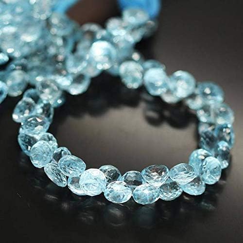 Natural Blue Topaz Faceted Onion Drop Briolette Loose Gemstone Craft Beads Strand 8 Inch Long 8mm 9mm Code-HIGH-926