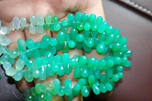 7 inch Strand of Natural Chalcedony 8-10mm Drop Faceted briolette Beads for DIY Jewelry Making. |BRIO_01696
