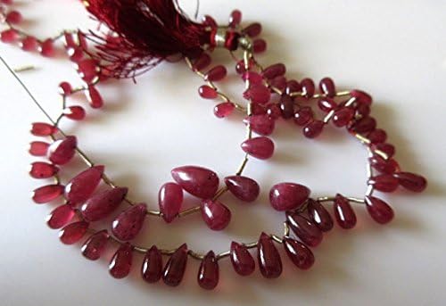 13 inch natural beads strand of 6-11mm smooth drop pink ruby gemstone briolletes beads for DIY jewelry - necklace, bracelet, earring, ring.