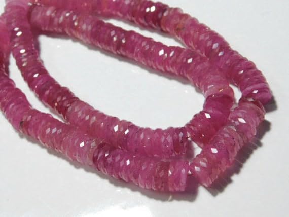 BEADS GEMSTONE 395 carat-AAA SUPERB Ruby Micro Cut LARGE Micro Cut wheel Rondelles- 16 Inch Long Strand -Stones measure- 8mm Code-HIGH-7585