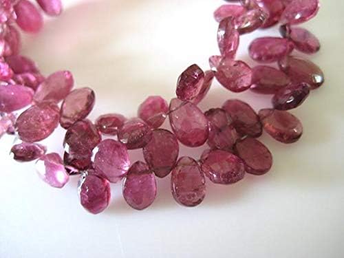 Pink Tourmaline, Faceted Pink Tourmaline Beads, Tourmaline Briolettes, Pear Beads, 8mm to 5mm Beads, 8 Inch Strand Code-HIGH-48600