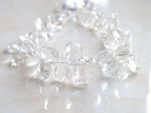 Topaz Gemstone Briolette Clear White Faceted Pear Almond Drop Briolette Top Drilled 10.5mm 17 Beads Code-HIGH-58326