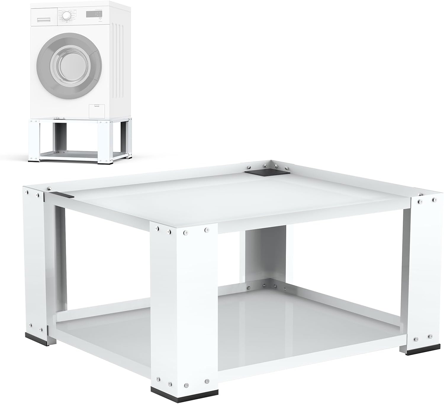 SKM 18.3 Inch Universal Washer and Dryer Pedestal Stand for 27 28 Inch Machines Heavy Duty Steel Riser with 700LB Capacity Easy Installation, White