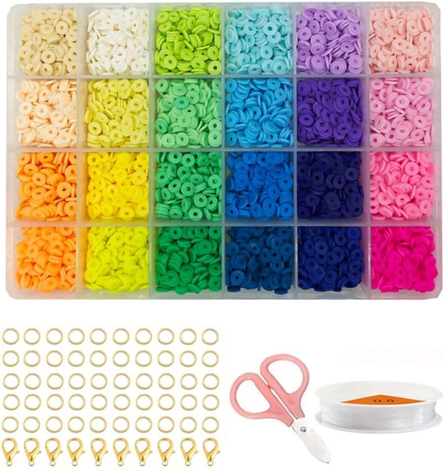 24 Grid Polymer Clay Sheet Set Gradient Color Slices Flat Round Beads