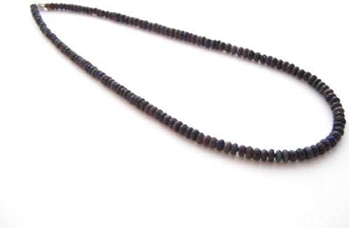 925 sterling Silver Dainty Slave Loose 4-5mm stacking Blue Black Ethiopian Welo Opal Necklace Rondelle, Faceted 18