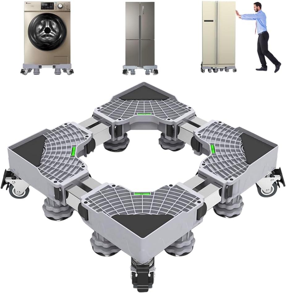 Washer Dryer Pedestal,Mini Dual Steel Fridge Stand,Ideal as Washing Machine & Dryer Stand with 8-Point Stability and 4 Casters,Adjustable Base 17.7-26.7inch,Height 4-4.7inch