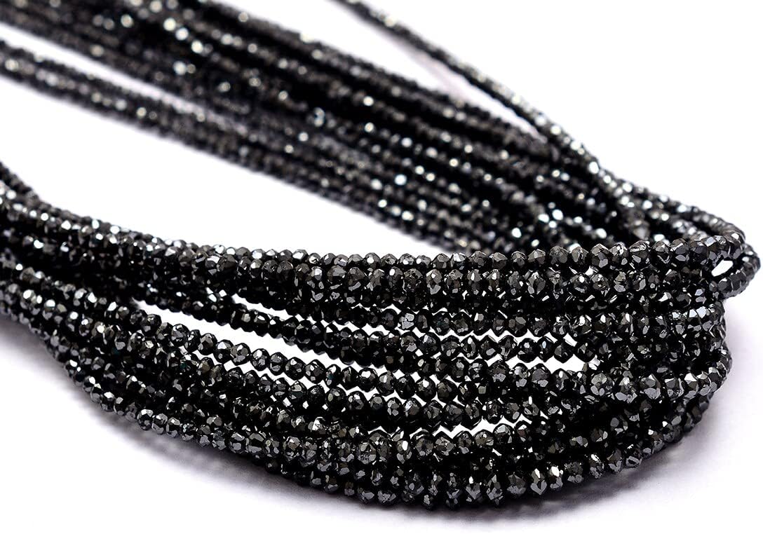 Natural AAA+ Fine Black Diamond Faceted Rondelle Beads | 8inch Strand | Rare AAA+ Black Diamond Precious Gemstone Micro Faceted Loose Beads