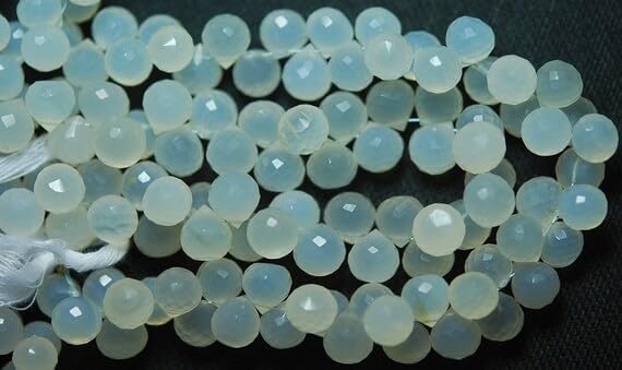 7 inch Strand of Natural Chalcedony 7-8mm Onion Faceted briolette Beads for DIY Jewelry Making. |BRIO_01830