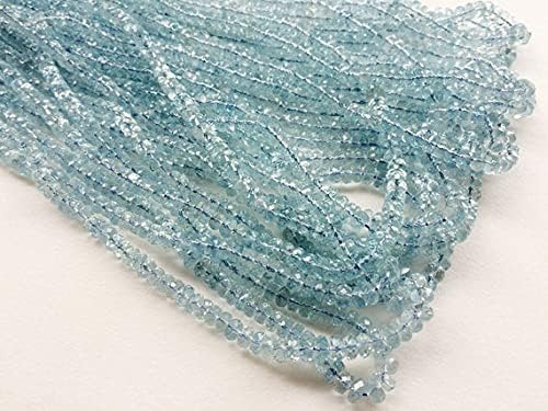 BEADS GEMSTONE 1 Strand Natural Aquamarine Faceted Rondelle Beads, Natural Aquamarine Beads, Aquamarine Necklace, 3.5-4.5mm, 16 Inch Code-HIGH-19489