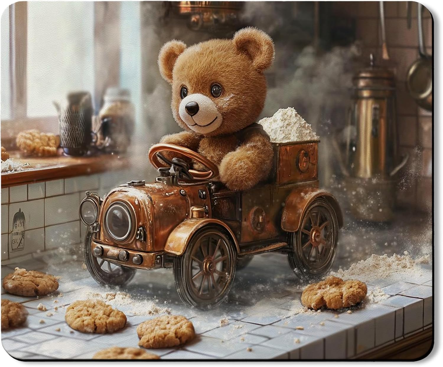 Cute Bear Washer Dryer Top Protector Mat, Adorable Vintage Toy Design Laundry Machine Dust Covers, Soft Cotton Anti-slip Waterproof Mats for Home 20x24 Inch