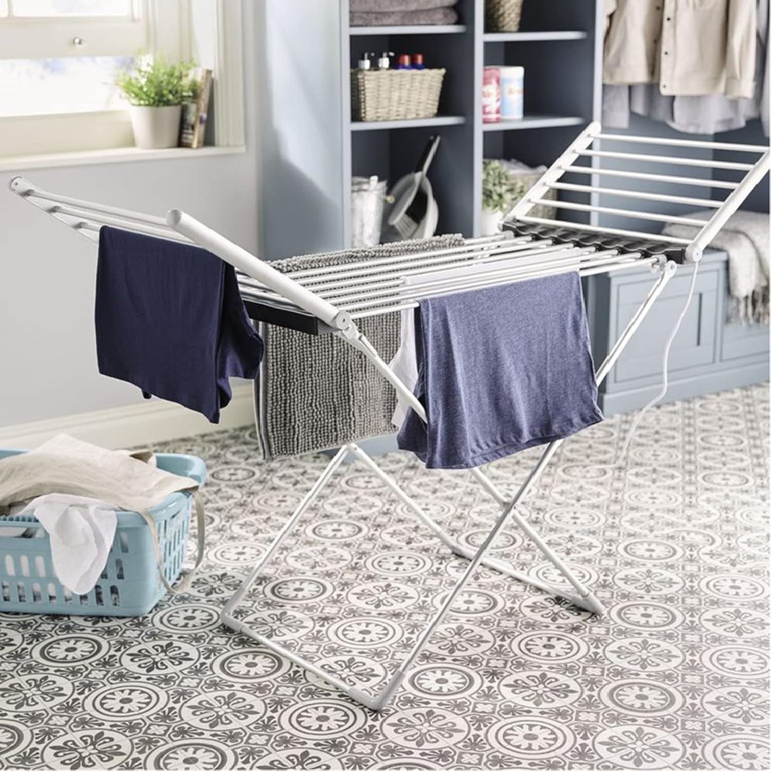 50Hz/230W Wing Electric Heated Clothes Foldable Towel Warmer Stable Dryer Indoor Airer Wet Laundry Drying Horse Rack Saves Energy Electric Clothes Drying Rack Interesting