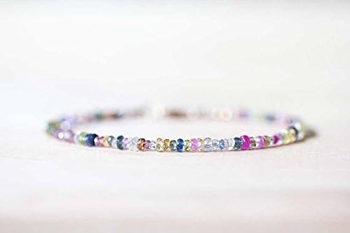 JEWELZ multi color sapphire bracelet, gold filledfilled fill or sterling silver, delicate beaded bracelet, september birthstone jewelry, delicate gemstone 2-4mm 7 inches