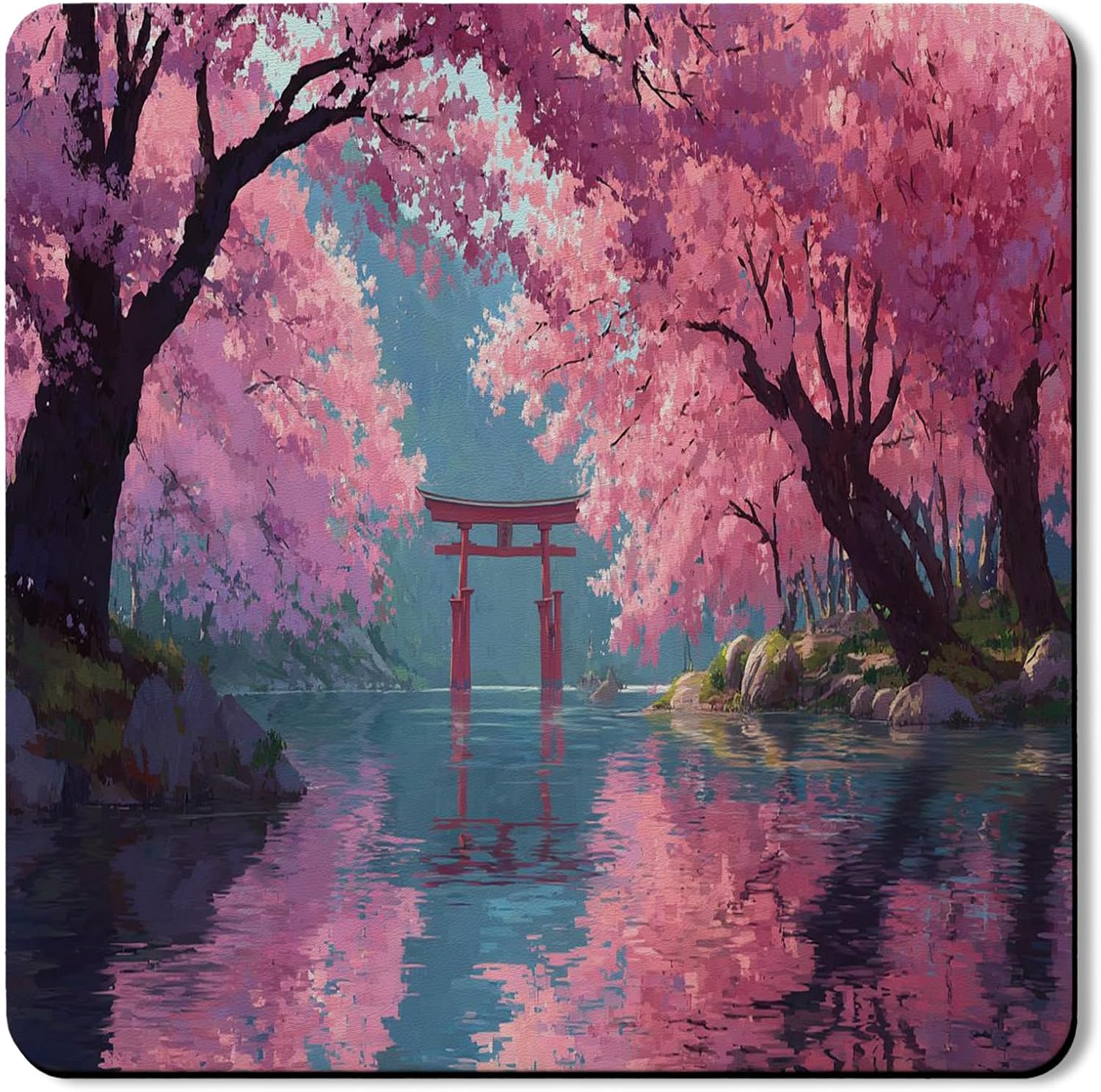 Cherries Blossom Washer Dryer Top Protector Mat, Peach Floral Laundry Room Covers, Spring Inspired Rubber Anti-slip Waterproof Mats for Appliances 24x24 Inch