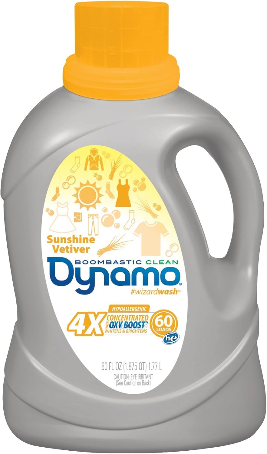 Sunshine Vetiver Oxygen Boost Liquid Laundry Detergent by Dynamo | Works in All Standard & HE Washing Machines | Hypoallergenic Laundry Soap | Hot & Cold Water | 4X Concentrated Formula | 60 Oz.