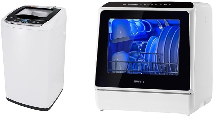 BLACK+DECKER Small Portable Washer, Top Load, 0.9 Cu. Ft., 5 Cycles, Stainless Steel Tub, White, Water Efficient