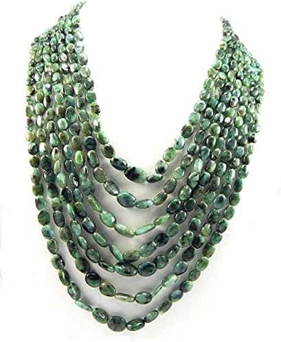 Smooth Oval Emerald Beads,Size 4x5-9x12 mm 23 inch Long 7 Strand Emerald Necklace