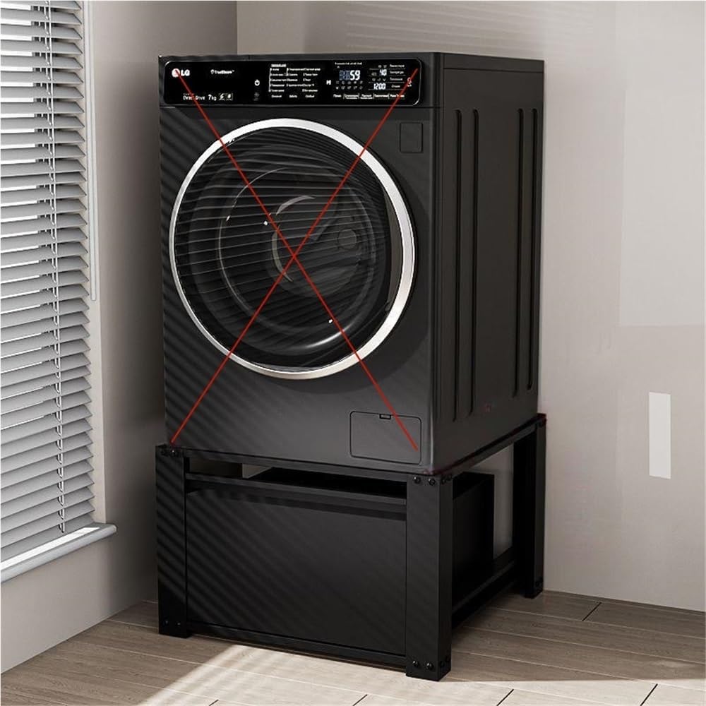 Cold-rolled Steel Laundry Pedestal, Washer and Dryer Pedestals with A Large Drawer, Washing Machine Pedestal with Adjustable Foot Pad, Universal Fit Anti-Vibration Washing Machine Stand(Black)