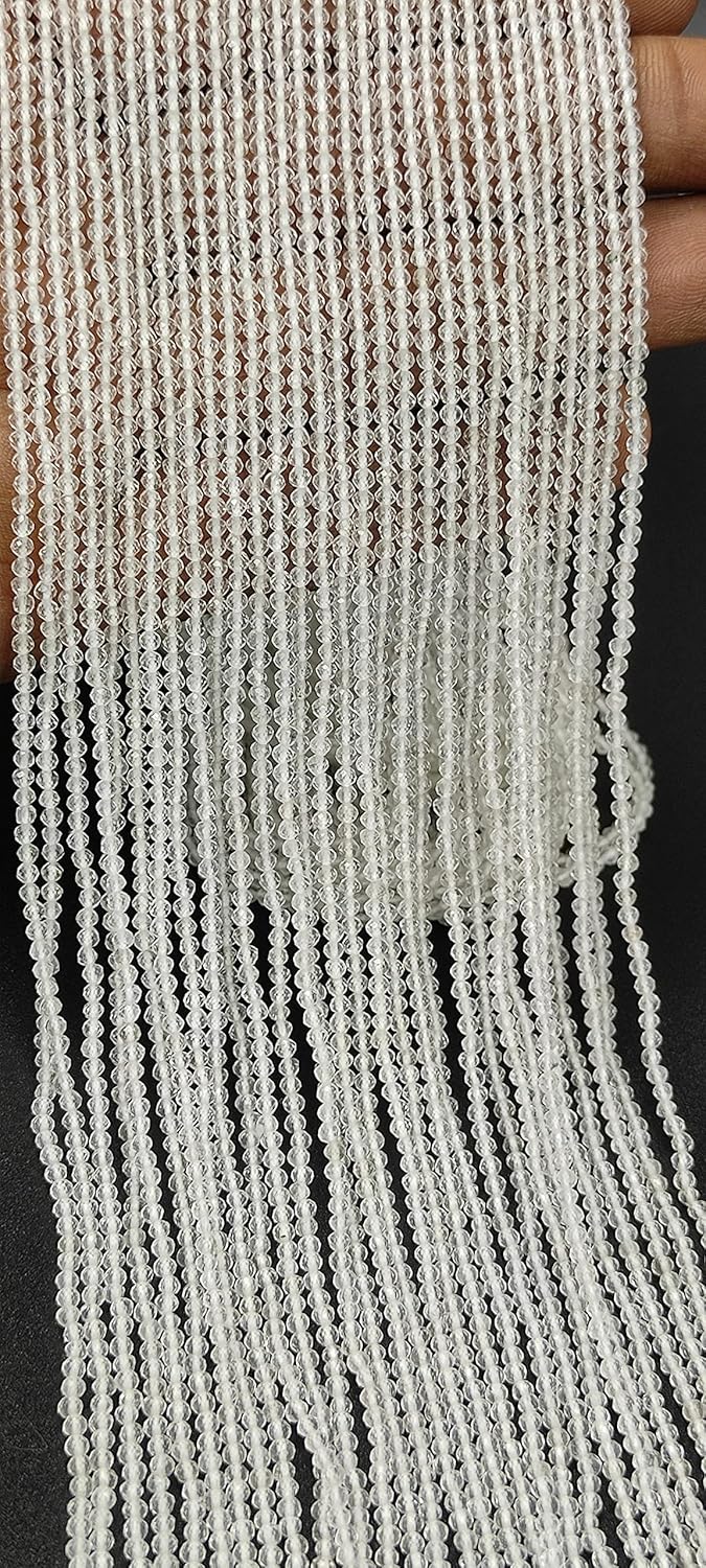 Hanumat Gems Lot of 5 Strands Natural Crystal Quartz Micro Cut Faceted Rondelle Beads,Quartz Faceted Beads,Quartz Rondelle Bead,Quartz Micro Cut Bead,2-2.5MM Quartz Beads,13 Inches Quartz Beads.