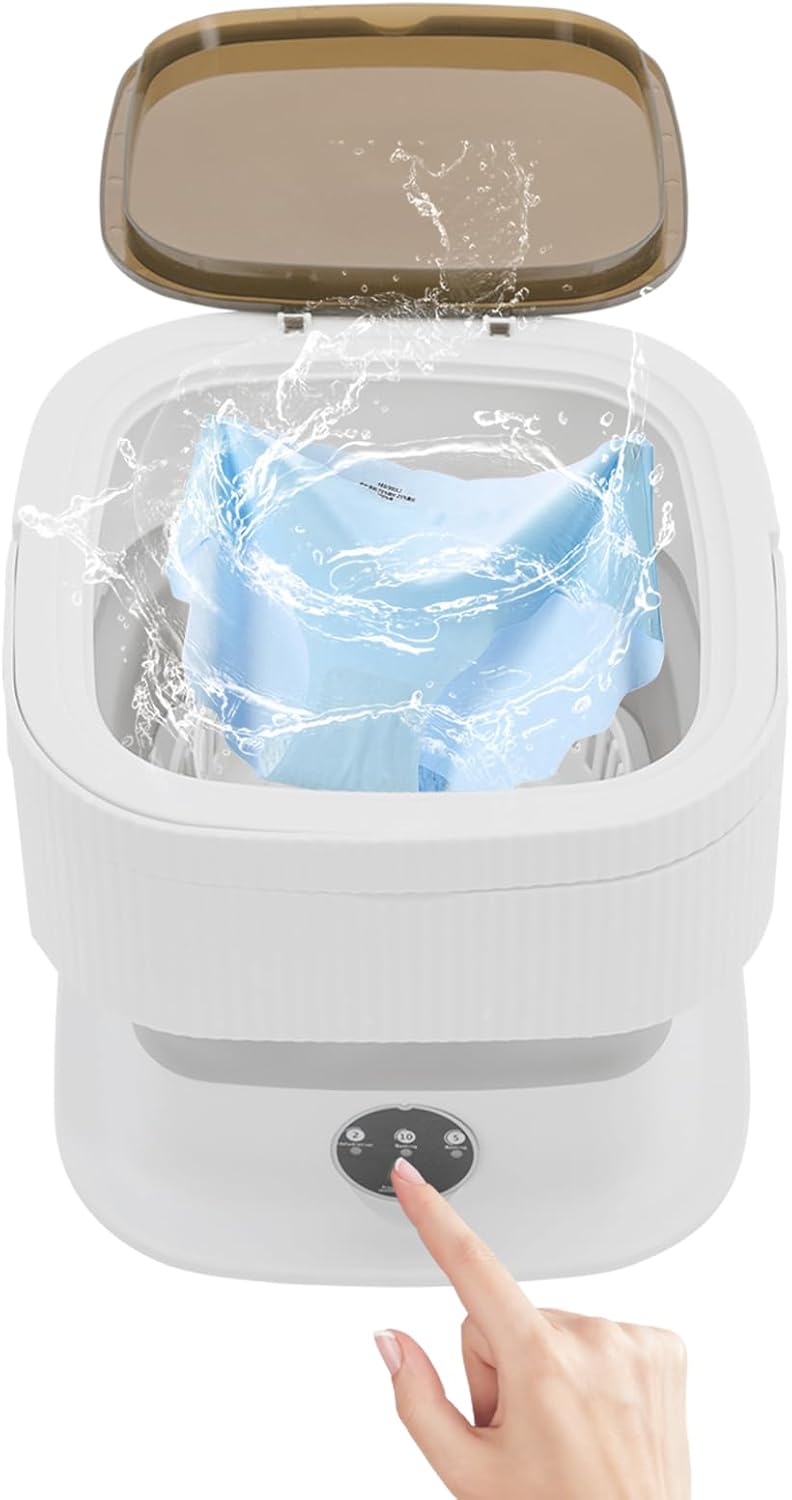 Mini Portable Washing Machine, 10L Small Laundry Washer and Dryer Combo, Folding Deep Cleaning of Underwear Socks, for Apartments, Dormitories, Camping, RV, Travel