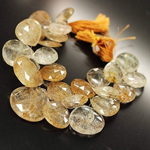 1 strand rutile quartz heart drop faceted 9'' long strand gemstone beads, jewelry supplies for jewelry making, bulk beads, for meditation jewellery gemstone size 22mm to 38mm