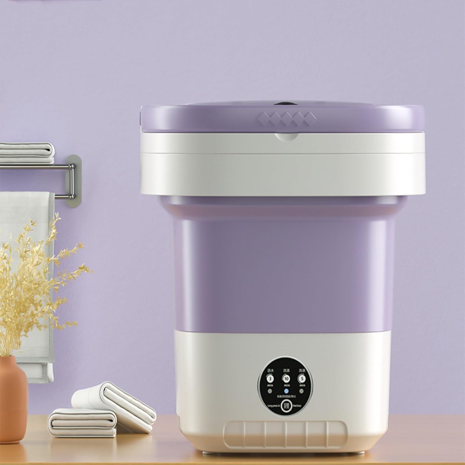 Compact 12L Portable Washing Machine & Dryer, Folding Design for Home & Dorm, Ideal Mini Washer for Underwear & Travel, Space-Saving Pink Appliance (Purples)