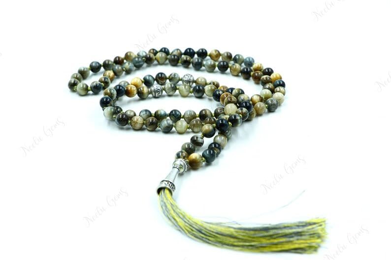 Yellow Tiger's Eye Stone Mala Beads, 108 Mala Necklace, Knotted Mala, WWG Necklace, Yoga Jewelry Meditation Beads Spiritual Jewelry Boho Jewelry