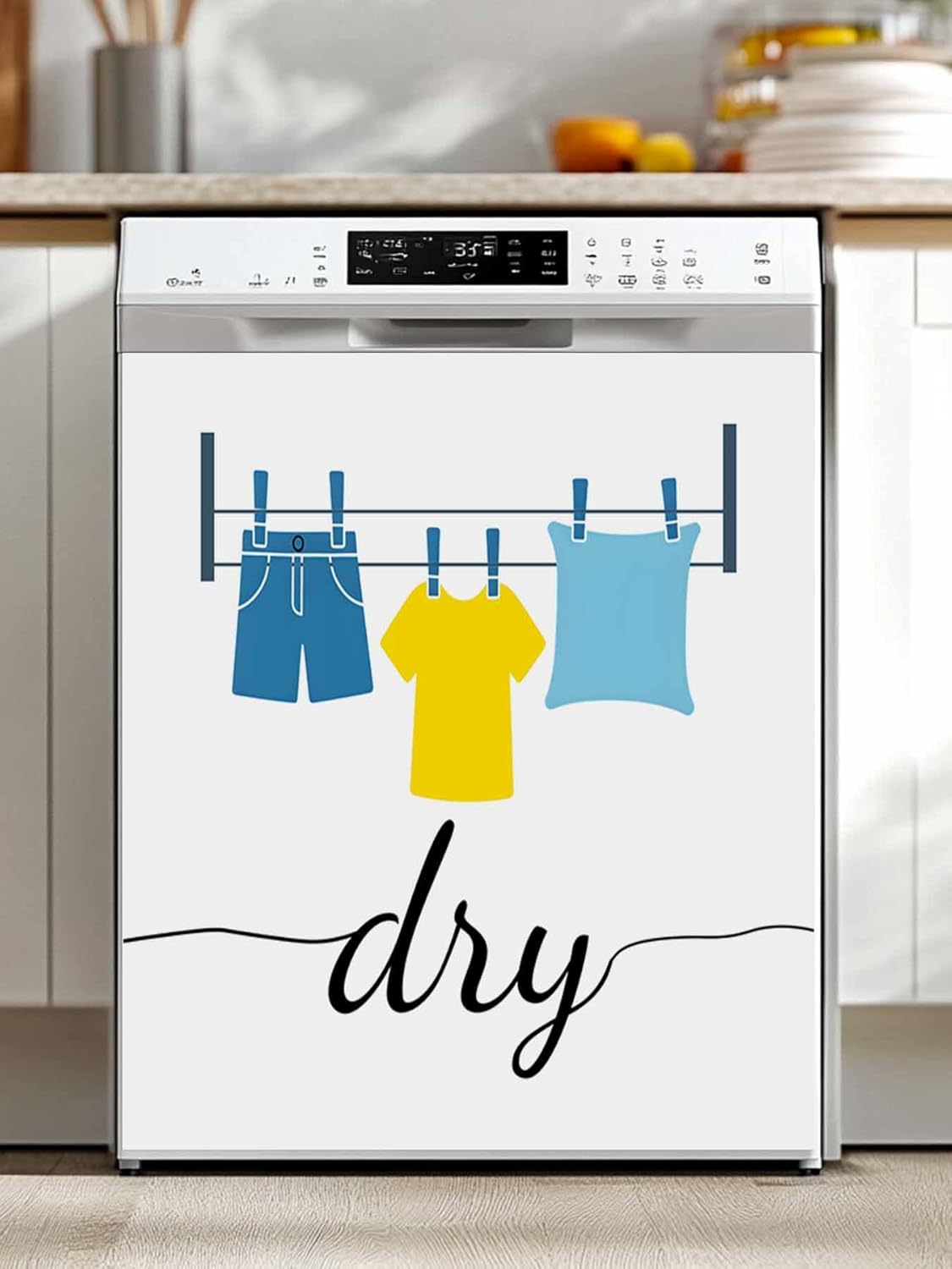 Laundry Room Dishwasher Magnet Cover, Modern Minimalist Drying Clothes Refrigerator Magnets Covers for The Front Door, Reusable Dishwasher Panel Fridge Decal Cover for Home Appliance Decor 23''x26''
