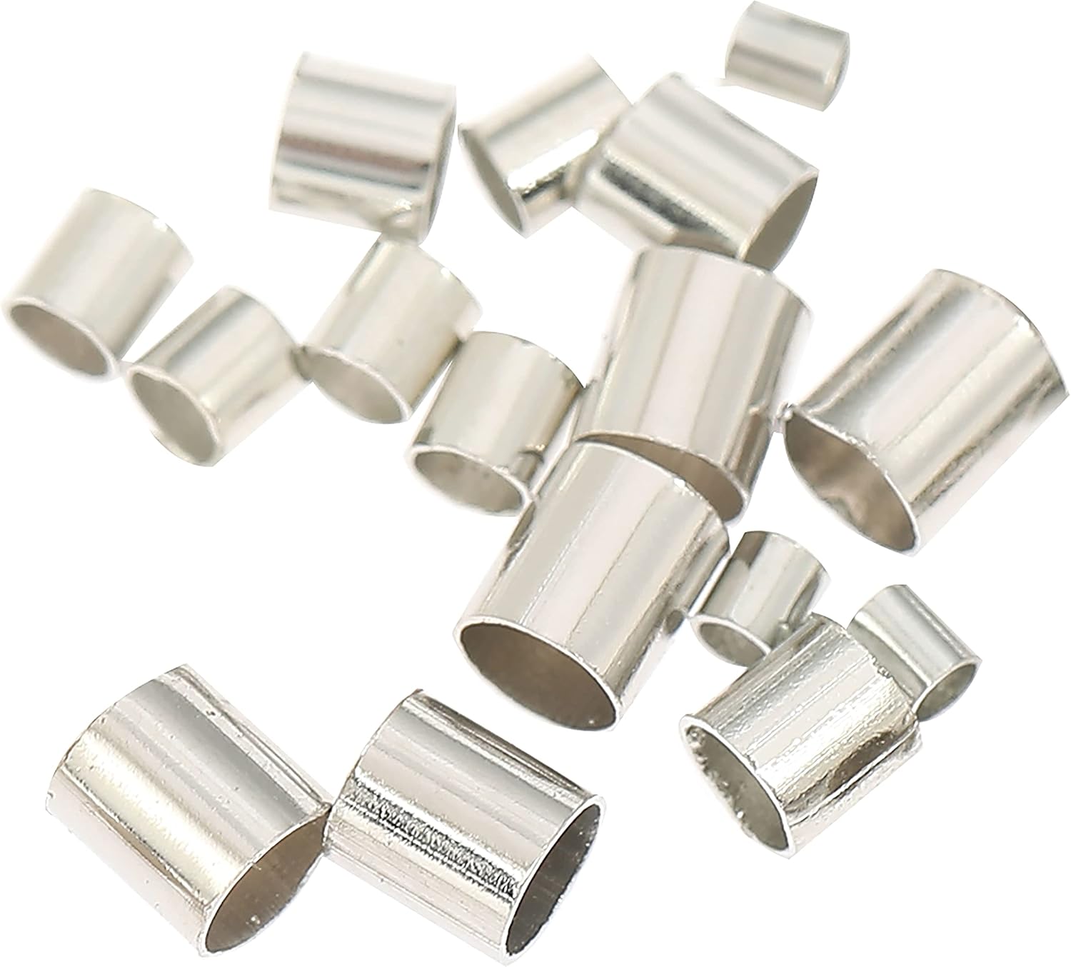 Bead Landing Assorted Rhodium Metal Crimp Tubes – 600 Pieces per Pack (7,200 Total), 4 Sizes in Mixed Finishes for Jewelry Making, Brass, 12 Pack