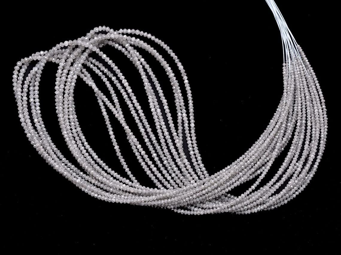Natural AAA+ Fine Grey Diamond Micro Faceted Rondelle Beads | 15inch Strand | Rare White Diamond Precious Gemstone Loose Beads for Jewelry