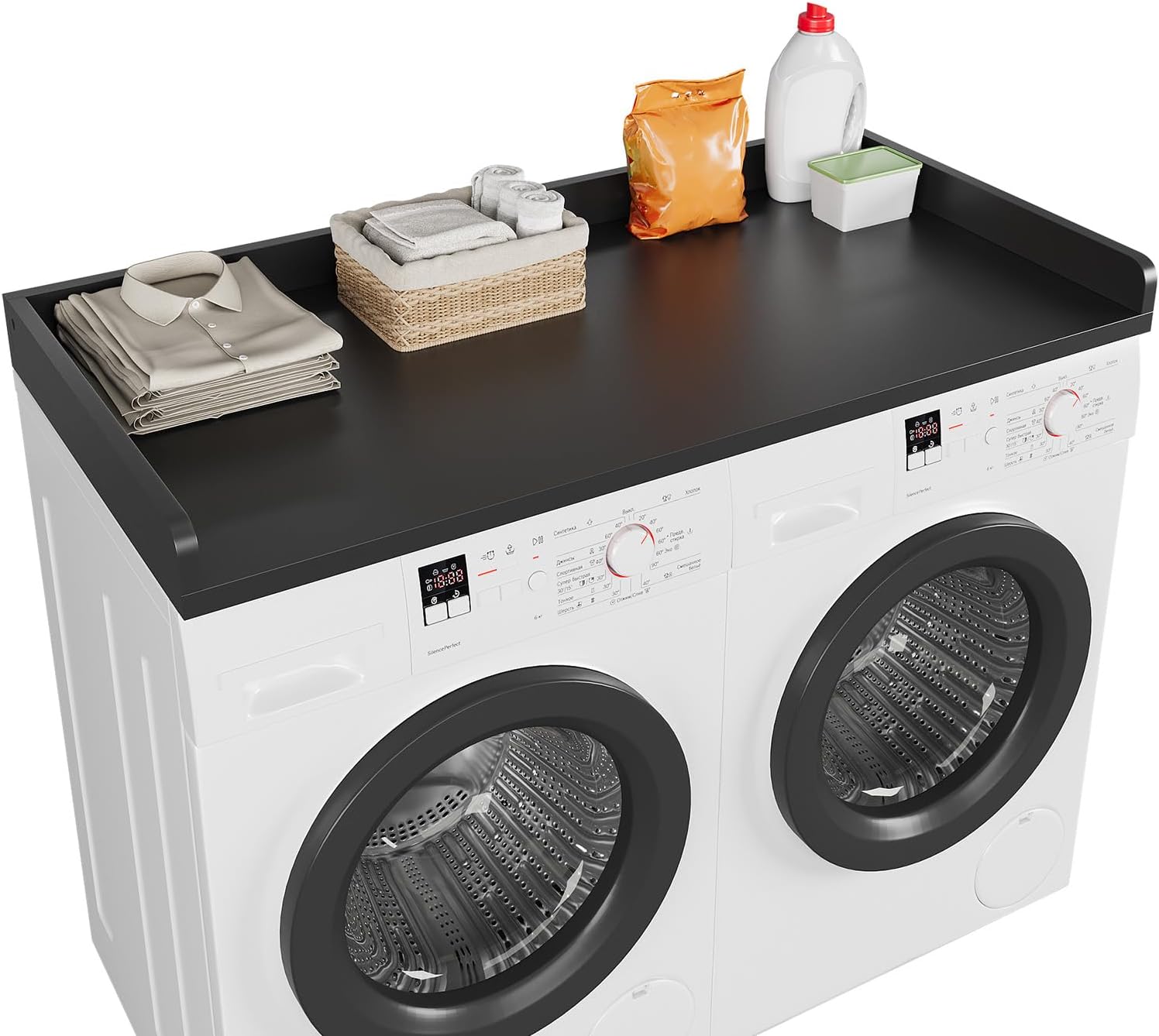 Washer Dryer Countertop, Countertop for Washer Dryer with Non-Slip Mat, Easy to Clean, Washer Dryer Wooden Countertop for Organization, 54″W x 27.5″D x 3.2″H Laundry Countertop(Black)