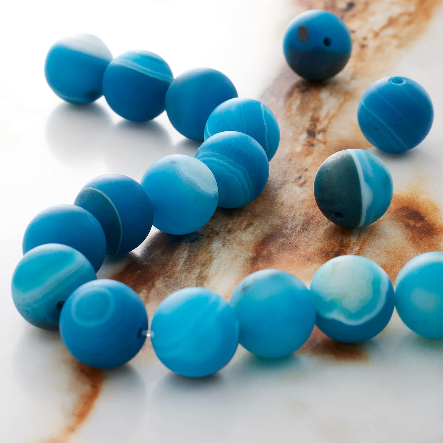 Bead Landing Blue Stripe Matte Agate Round Beads, 10mm, 12 Pack