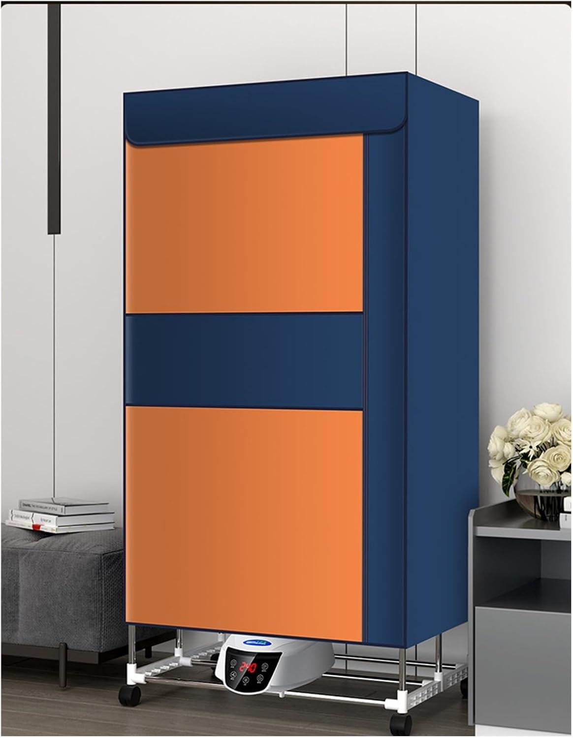 Electric Clothes Dryer,New 59Inch Clothes Dryer(UV),1300W -2 Tier Foldable Dryer Wardrobe Drying Rack,Energy-Efficient,for Home Appartments (Color : Orange)