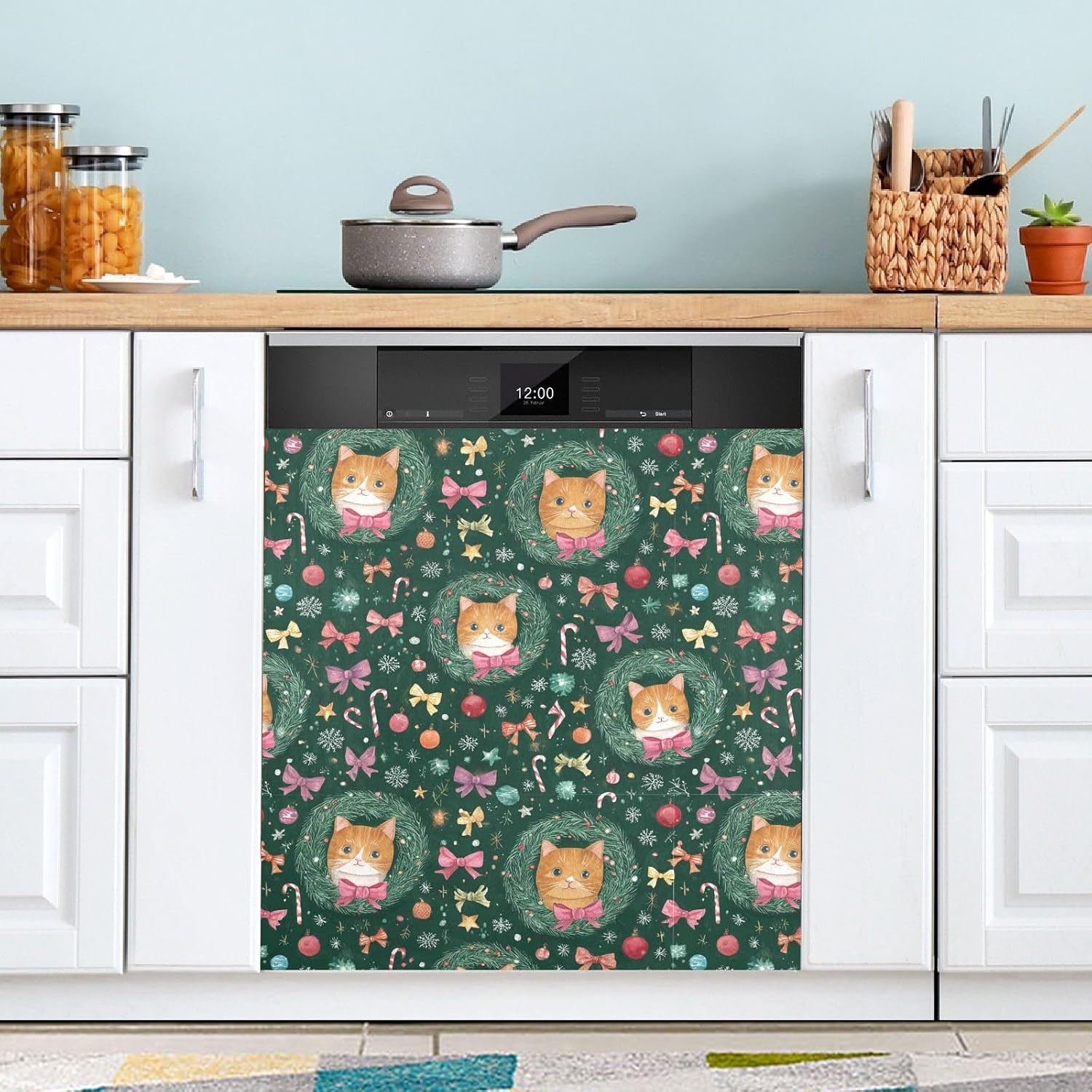 Pfrewn Christmas Winter Magnetic Dishwasher Cover Christmas Cute Cats Kitten Kitty (4) Fridge Door Covers Kitchen Decal Vinyl Panel Decorative Refrigerator Laundry Appliances 23x26in