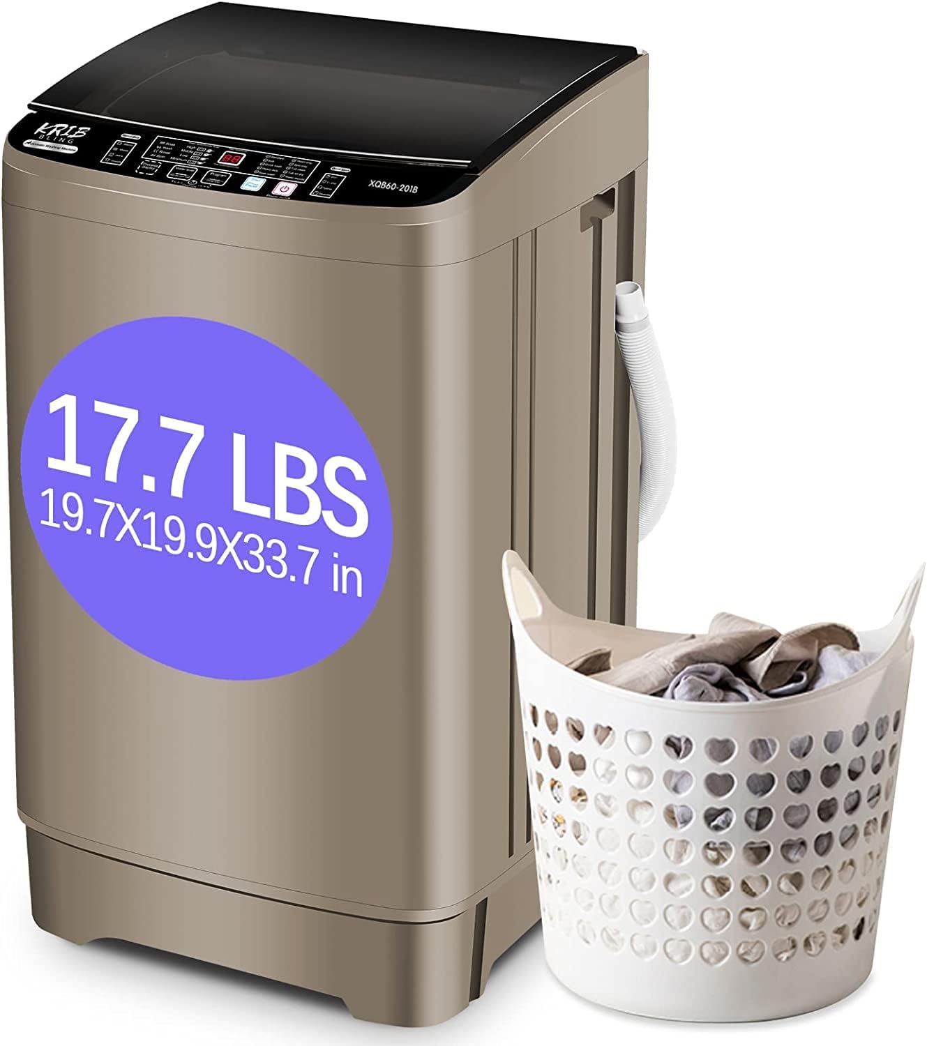 Full-Automatic Washing Machine with Drain Pump, 17.7 lbs Compact Washer, 10 Wash Program & 8 Water Level, Ideal for Apartment, Dorm, RV, Gold (KB02-GOLD6)