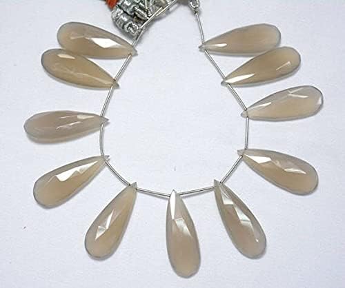 8 inch Strand of Natural Chalcedony 13x35mm pear Faceted briolette Beads for DIY Jewelry Making. |BRIO_01889
