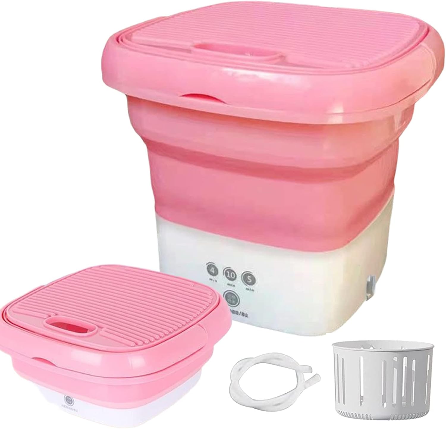 Portable Mini Foldable Clothes Washing Machine,Portable Laundry Bucket Washer with Spin Dryer Bucket for Automatic Home Travel Self-Driving Tour Underwear Foldable Washer, Pink