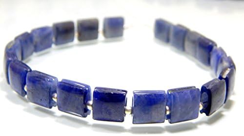 13 inch natural beads strand of 8.5x9mm smooth square blue sapphire gemstone beads for DIY jewelry - necklace, bracelet, earring, ring.