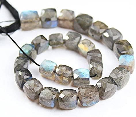 Blue Flash Black Labradorite Faceted Square Box Cube Gemstone Loose Craft Beads Strand 8