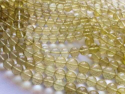 13 inch natural beads strand of 9-10mm faceted round Lemon Quartz gemstone beads for DIY jewelry - necklace, bracelet, earring, ring.