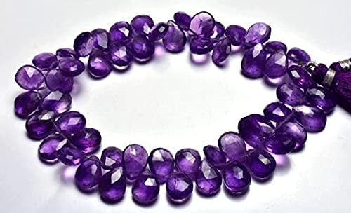 8 inch Strand of Natural Amethyst 10-12mm pear Faceted briolette Beads for DIY Jewelry Making. |BRIO_00232