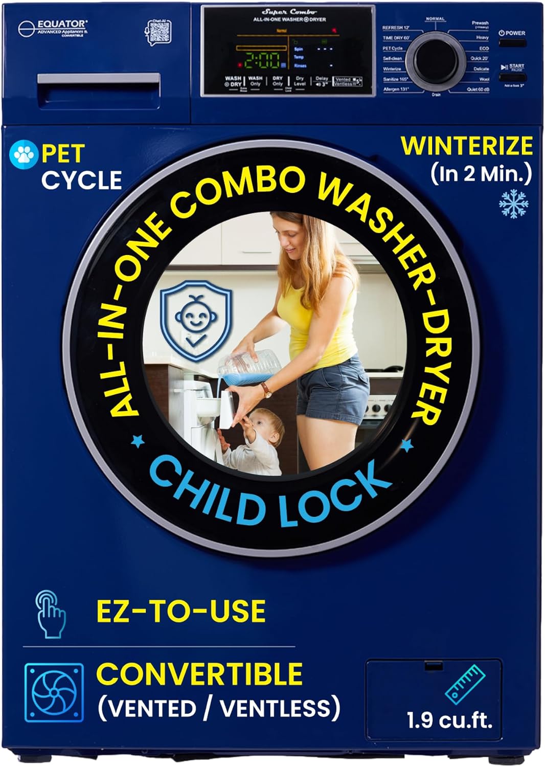 Equator All-In-One VENTED/VENTLESS Washer-Dryer 1.9cf/18lb 1400RPM 110V (Midnight Blue)