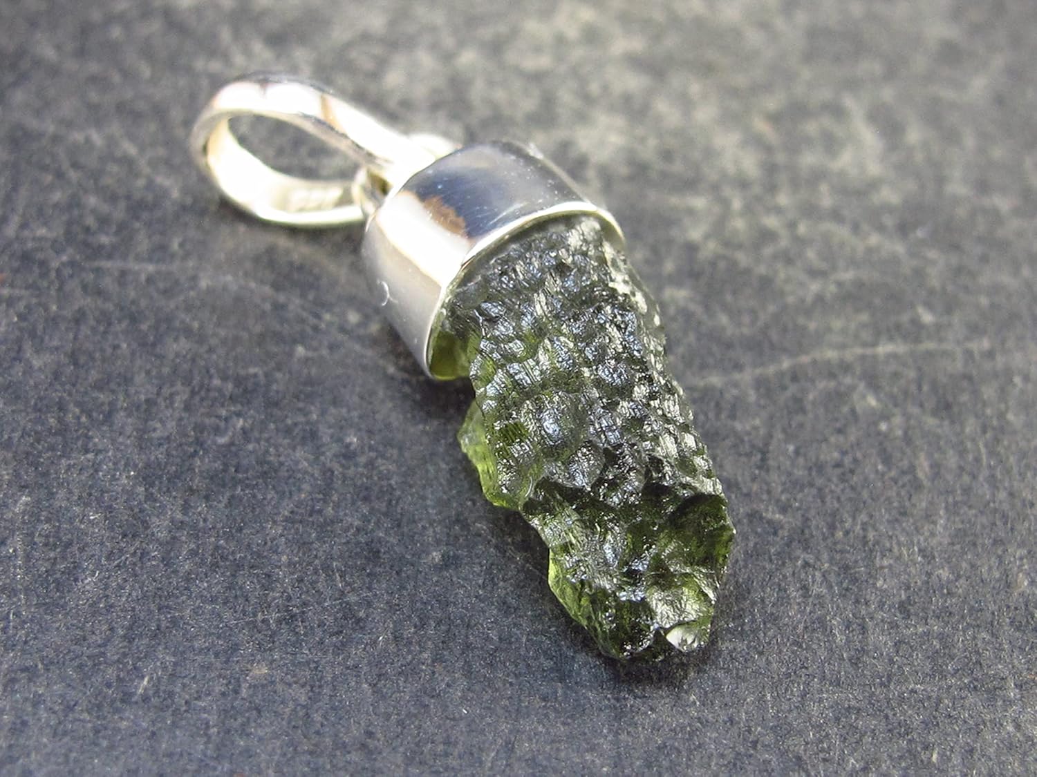 Moldavite Tektite Silver Pendant From Czech Republic - 1.1