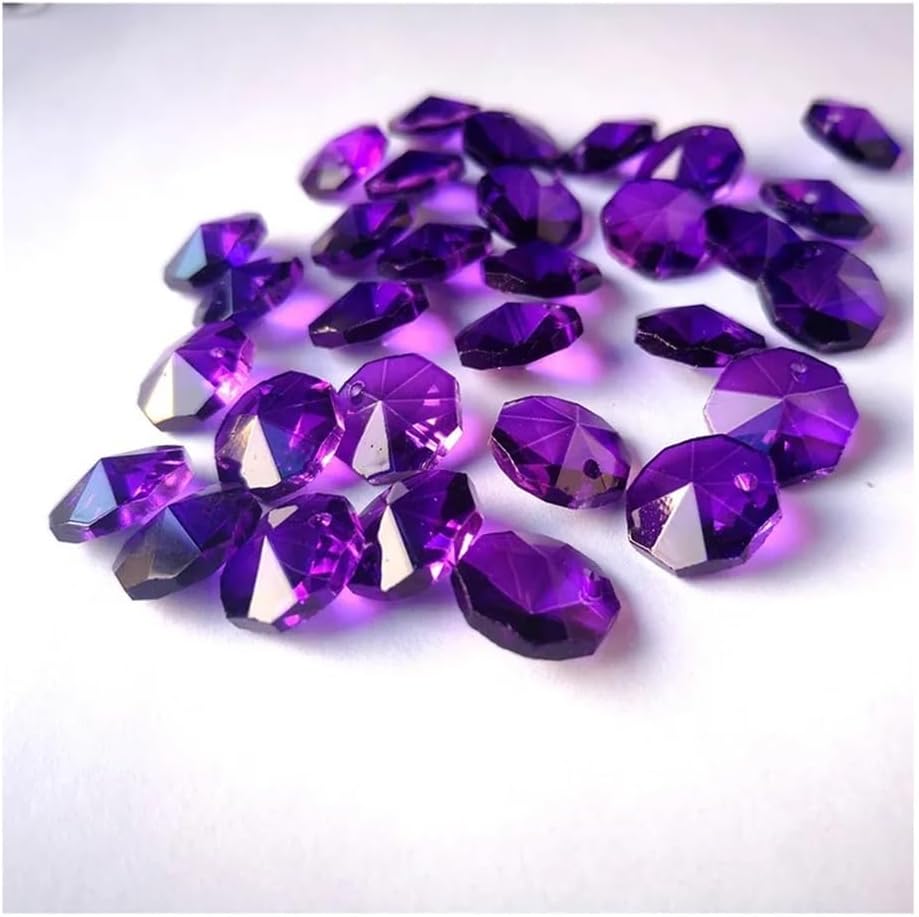 Hanging Crystals Prisms 1000pcs 14mm Dark Purple Crystal Octagon Beads in 1 Hole for Chandelier Parts Decoration Hangings Crystals for Decoration