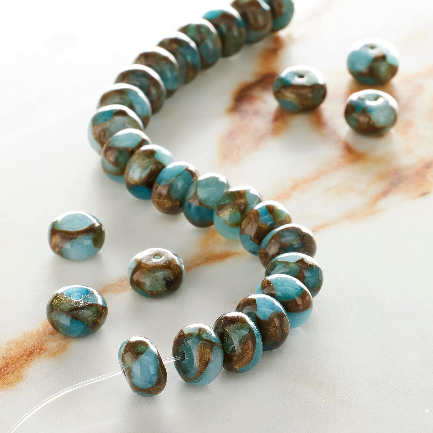 Bead Landing Light Blue Impression Jasper Rondelle Beads, 8mm, 12 Pack