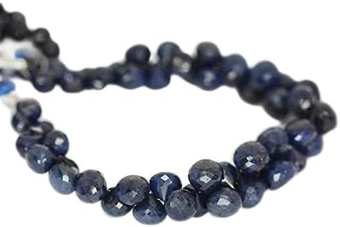 BEADS GEMSTONE Natural Blue Sapphire Faceted Onion Drop Loose Gemstone Craft Beads Strand 8 Inch Long 6mm 8mm Code-HIGH-21093