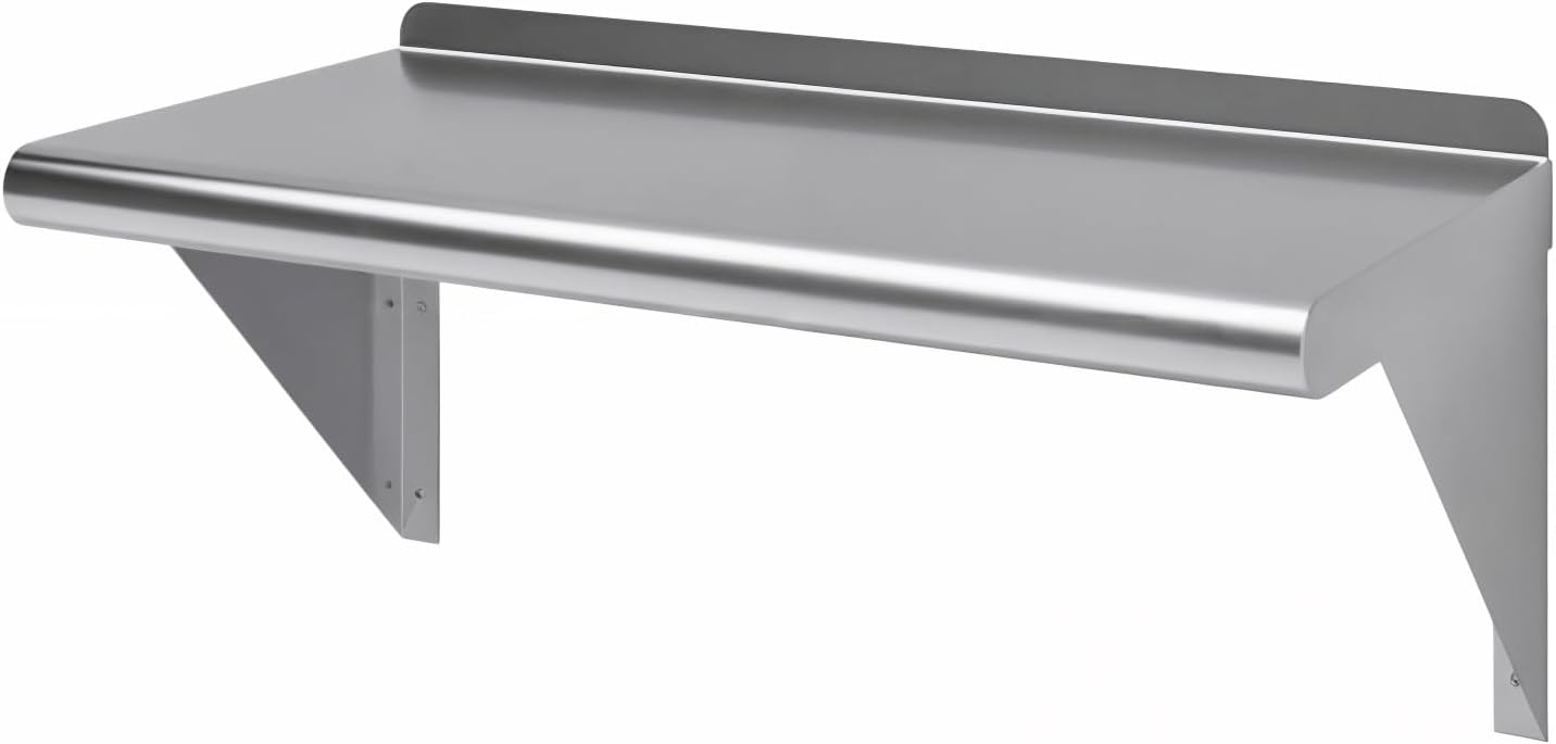 Jefferson 12 in. x 24 in. Stainless Steel Wall Shelf | NSF. Appliance & Equipment Metal Shelving | Kitchen, Restaurant, Garage, Laundry, Utility Room
