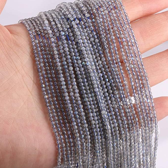 Hanumat Gems Lot of 10 Strands Natural Stone Beads Round Polished Flash Labradorite Stone Charms for Jewelry Making Bracelet Necklace 2mm Beads Strand