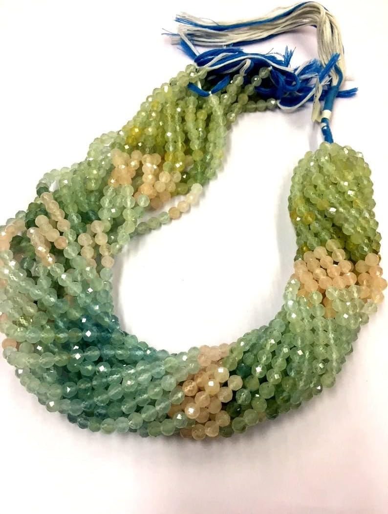 Natural Aquamarine Round Faceted Beads 5mm 16 inch Long String Jewelry Making Gemstone Beads for Necklace Bracelet